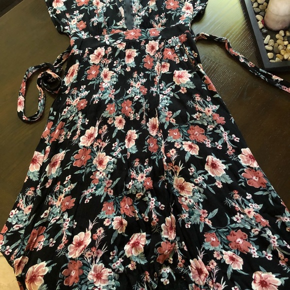 Boho summer dress floral deep V  neck - Picture 6 of 7